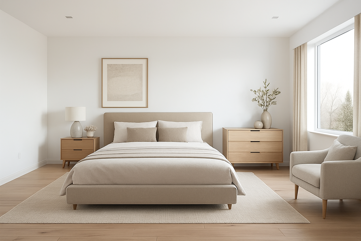 AI staged bedroom with contemporary design